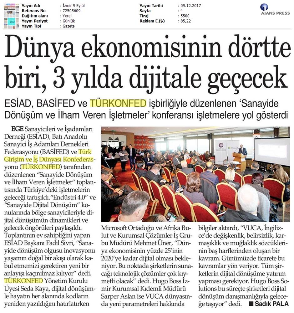 TÜRKONFED Microsoft Esiad Dijital Dönüşüm Toplantısı Medya Yansimalari 8 10 Aralik 2017 - 2