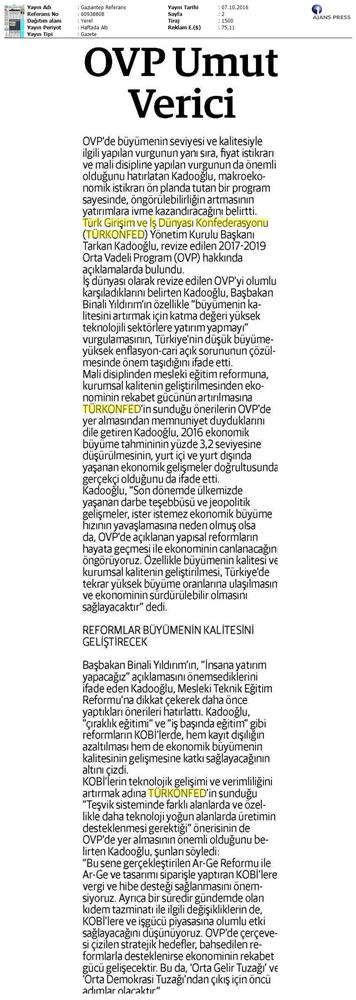TÜRKONFED OVP Basin Aciklamasi Medya Yansimalari 7 Ekim 2016 - 1