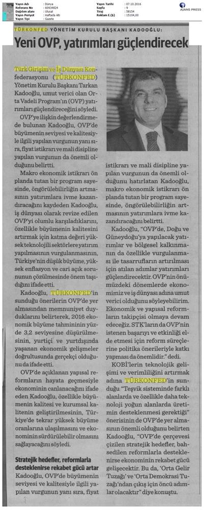 TÜRKONFED OVP Basin Aciklamasi Medya Yansimalari 7 Ekim 2016 - 12