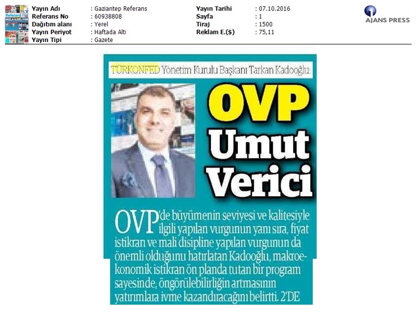 TÜRKONFED OVP Basin Aciklamasi Medya Yansimalari 7 Ekim 2016 - 14