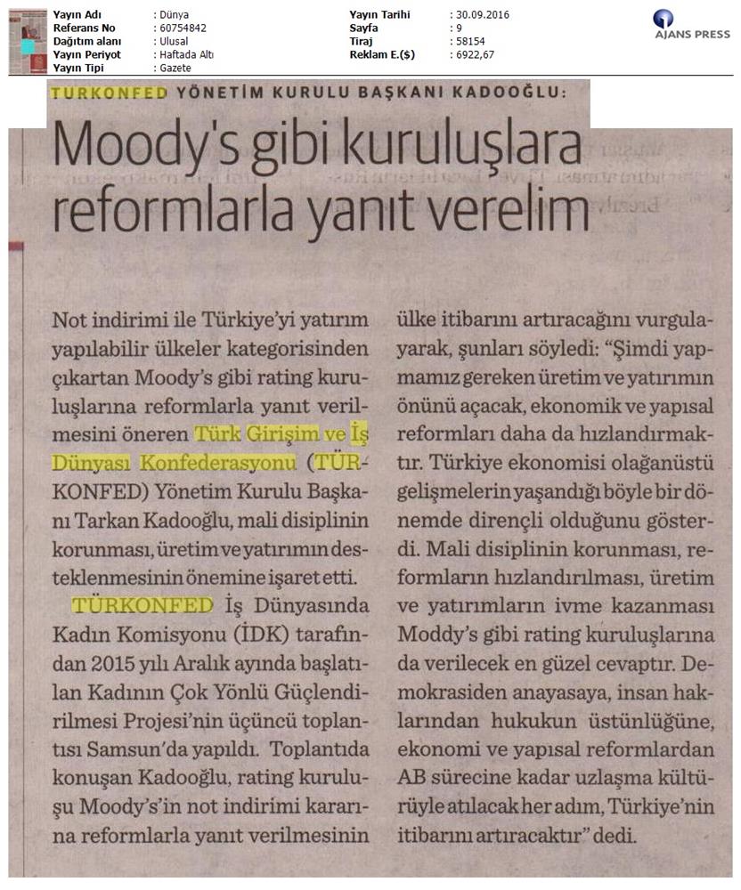 TÜRKONFED Rating Moodys Kuruluslari Basin Aciklamasi Medya Yansimalari - 4