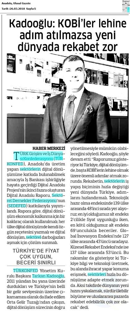 TÜRKONFED Sedefed Dijital Anadolu Raporu Medya Yansimalari 26 Mart 2018 - 15