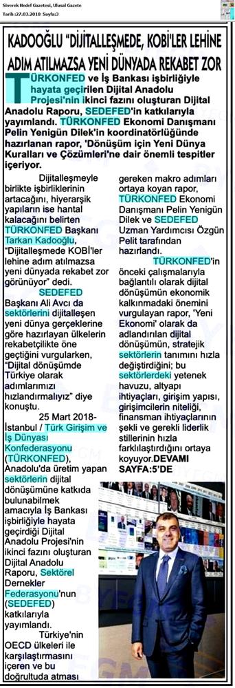 TÜRKONFED Sedefed Dijital Anadolu Raporu Medya Yansimalari 26 Mart 2018 - 27