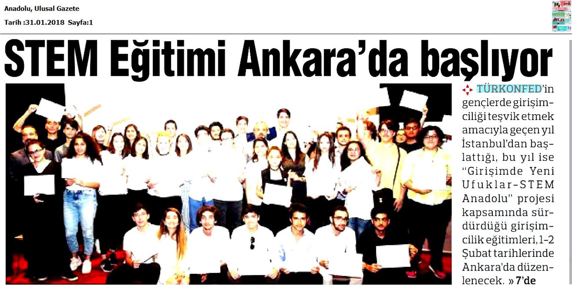 TÜRKONFED STEM Anadolu Ankara Egitimi Medya Yansimalari 1 2 Subat 2018 Ankara - 2
