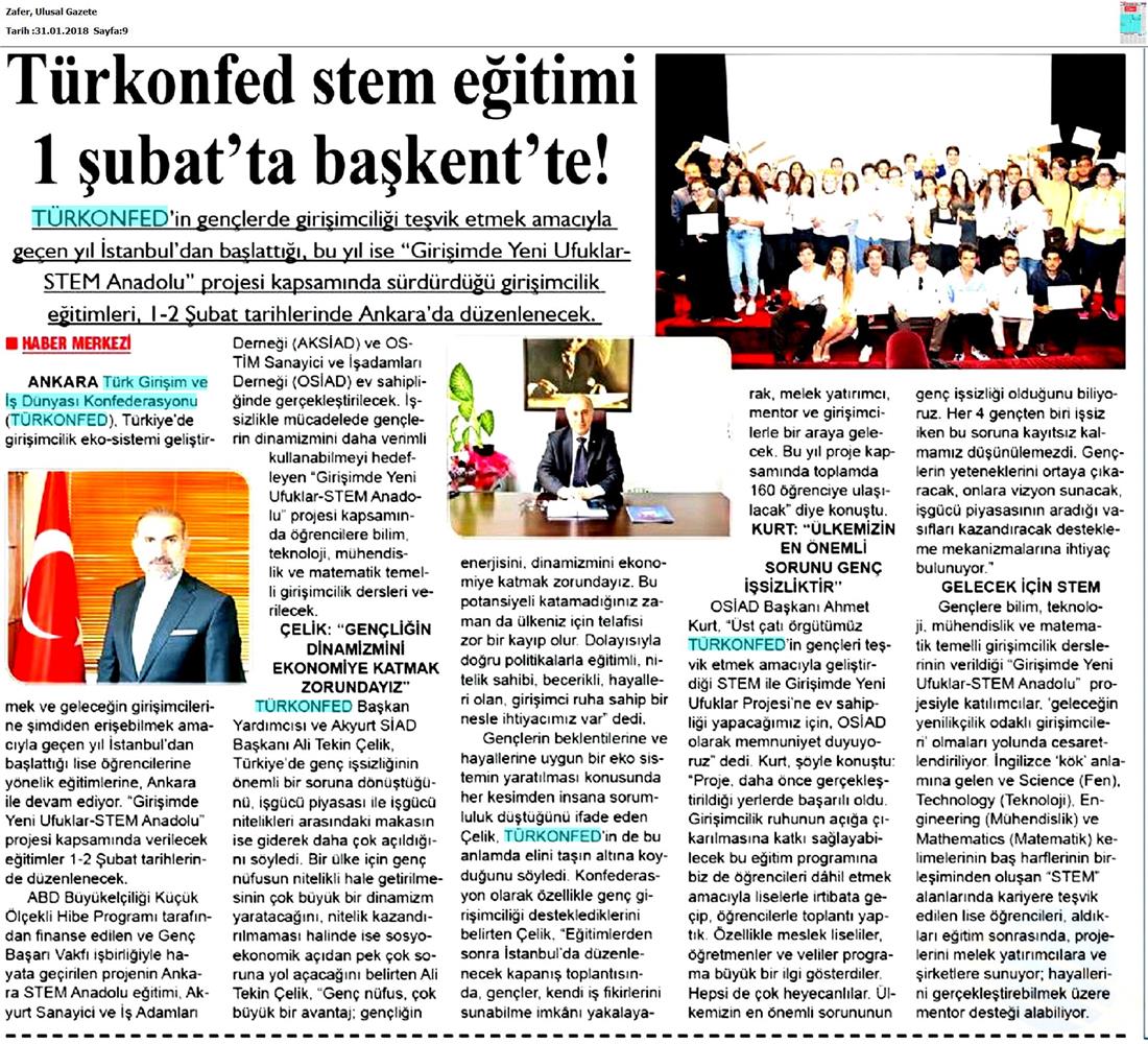 TÜRKONFED STEM Anadolu Ankara Egitimi Medya Yansimalari 1 2 Subat 2018 Ankara - 6