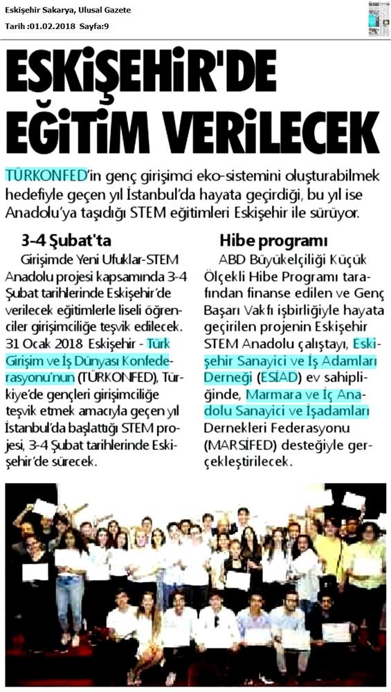 TÜRKONFED STEM Anadolu Eskisehir Egitimi Medya Yansimalari 2 3 Subat 2018 Eskisehir - 3
