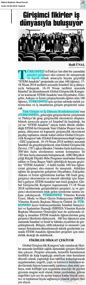 TÜRKONFED STEM Anadolu Global Girişimcilik Kongresi Medya Yansimalari 17 18 Nisan 2018 Istanbul - 3