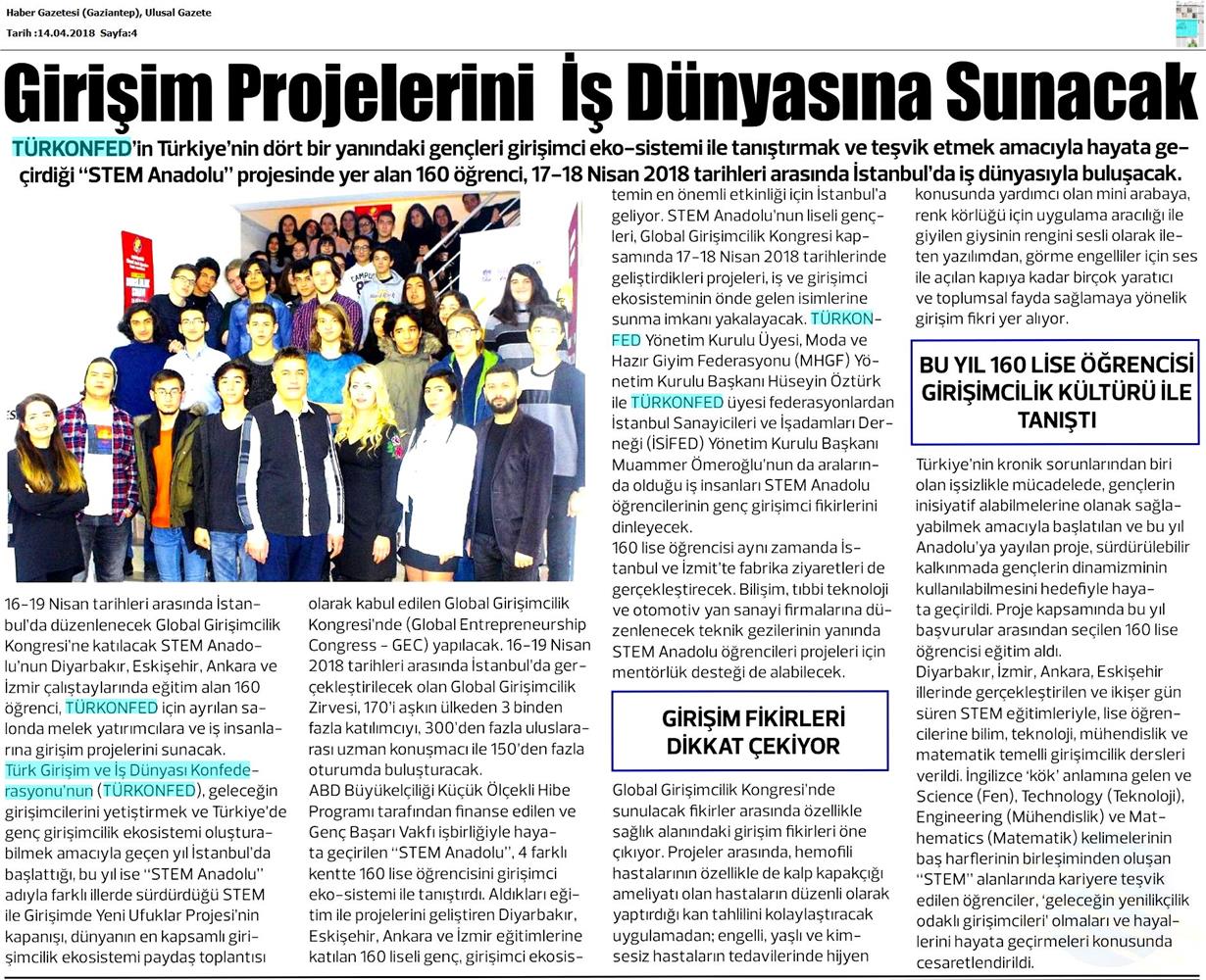 TÜRKONFED STEM Anadolu Global Girişimcilik Kongresi Medya Yansimalari 17 18 Nisan 2018 Istanbul - 5