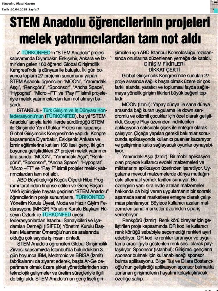 TÜRKONFED STEM Anadolu Global Girişimcilik Kongresi Medya Yansimalari 17 18 Nisan 2018 Istanbul - 13