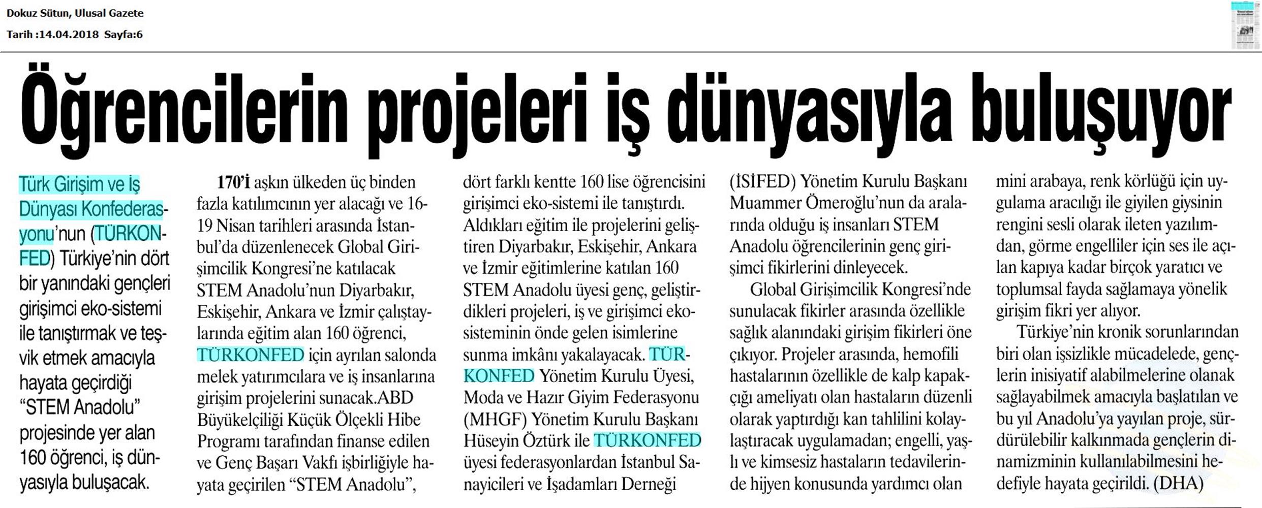 TÜRKONFED STEM Anadolu Global Girişimcilik Kongresi Medya Yansimalari 17 18 Nisan 2018 Istanbul - 26