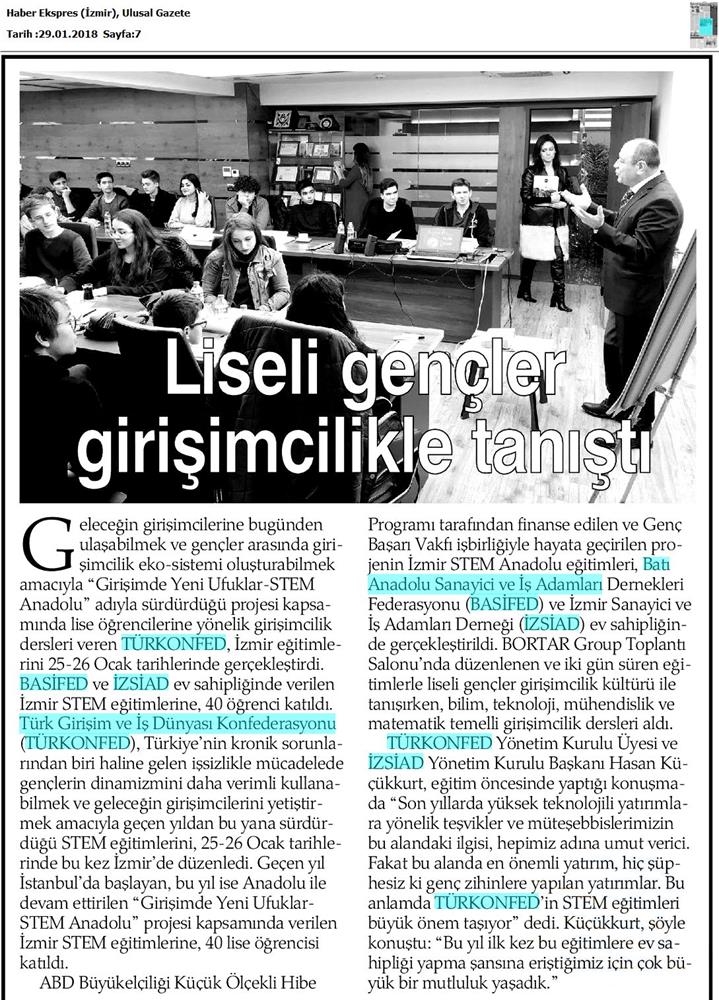 TÜRKONFED STEM Anadolu Izmir Egitimi Medya Yansimalari 27 Ocak 2018 Izmir - 7