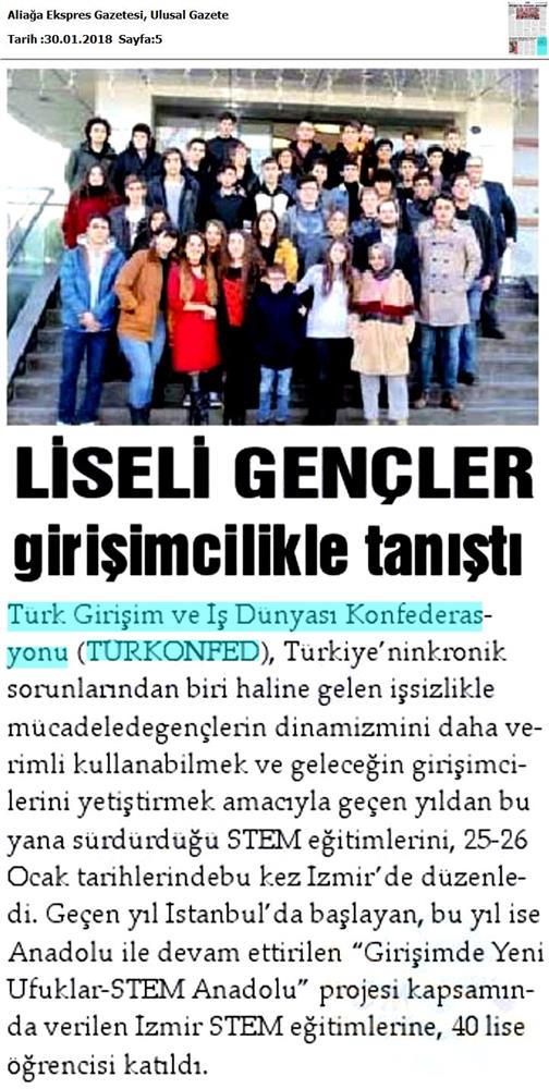TÜRKONFED STEM Anadolu Izmir Egitimi Medya Yansimalari 27 Ocak 2018 Izmir - 8