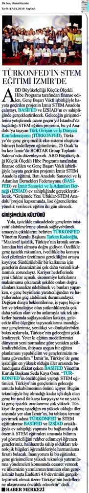 TÜRKONFED STEM Anadolu Izmir Egitimi Medya Yansimalari 27 Ocak 2018 Izmir - 13