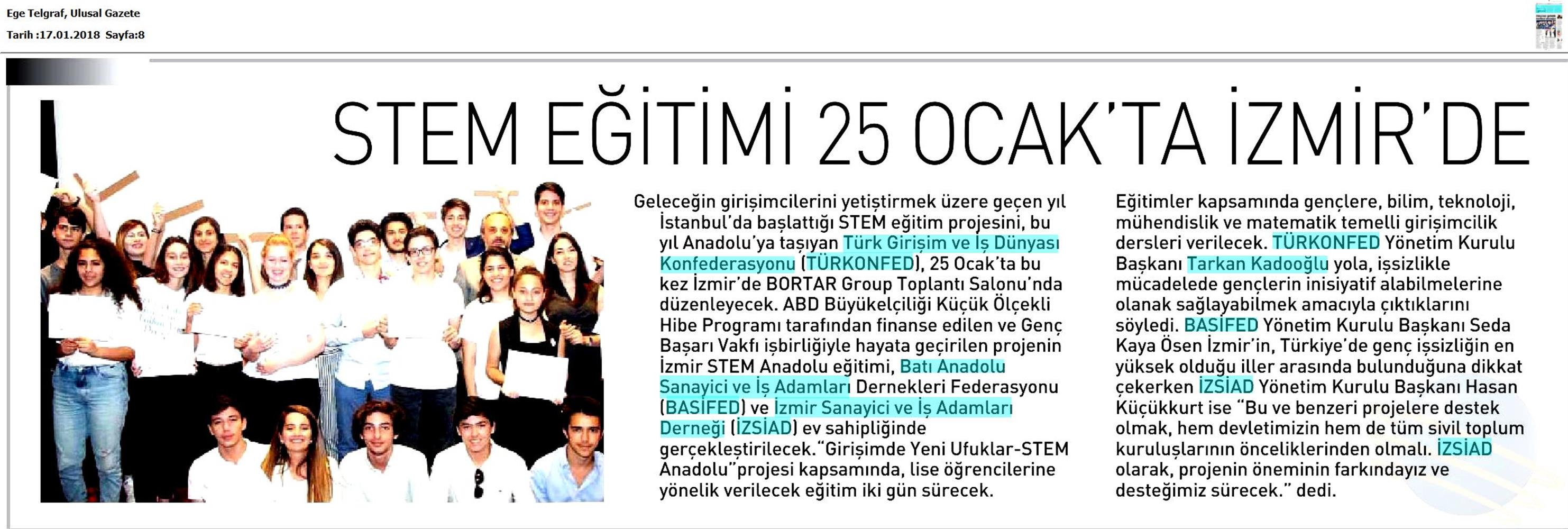 TÜRKONFED STEM Anadolu Izmir Egitimi Medya Yansimalari 27 Ocak 2018 Izmir - 15