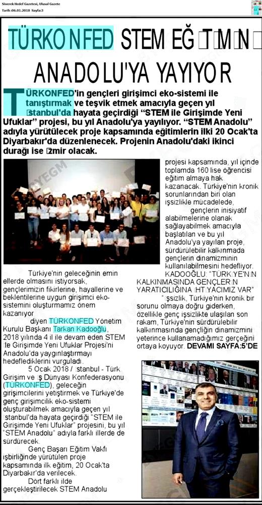 TÜRKONFED STEM Egitimini Anadoluya Yayiyor Medya Yansimalari 6 Ocak 2018 - 6