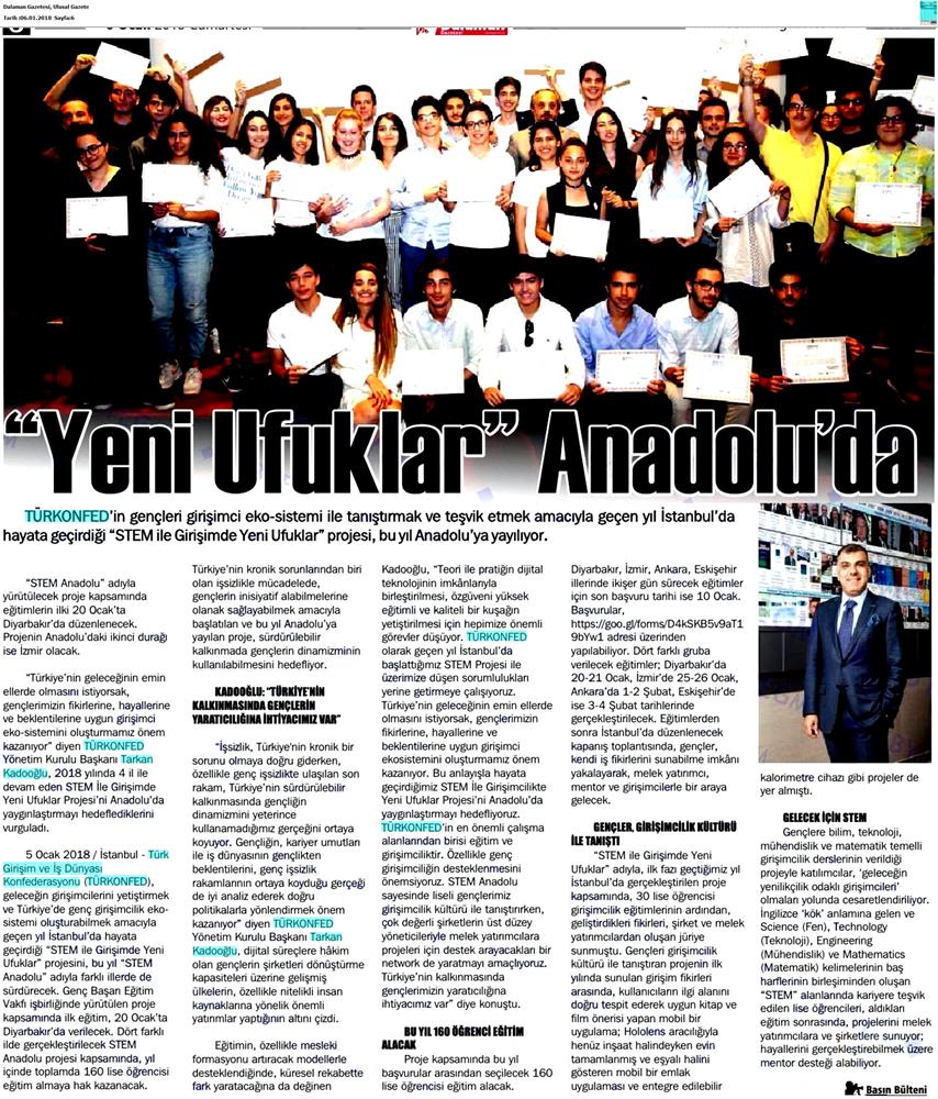 TÜRKONFED STEM Egitimini Anadoluya Yayiyor Medya Yansimalari 6 Ocak 2018 - 8