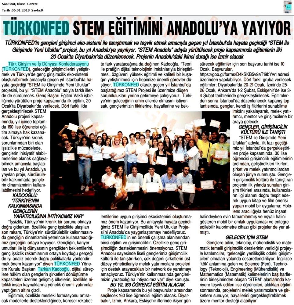 TÜRKONFED STEM Egitimini Anadoluya Yayiyor Medya Yansimalari 6 Ocak 2018 - 13