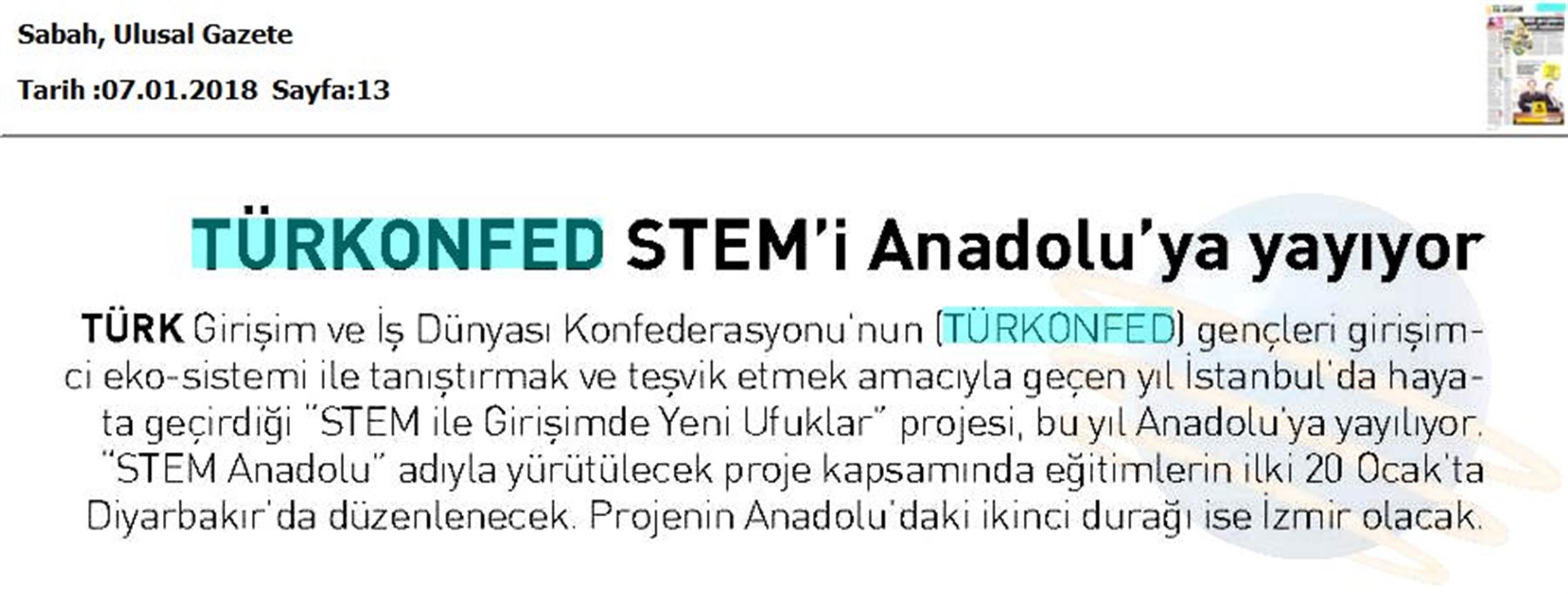 TÜRKONFED STEM Egitimini Anadoluya Yayiyor Medya Yansimalari 6 Ocak 2018 - 14
