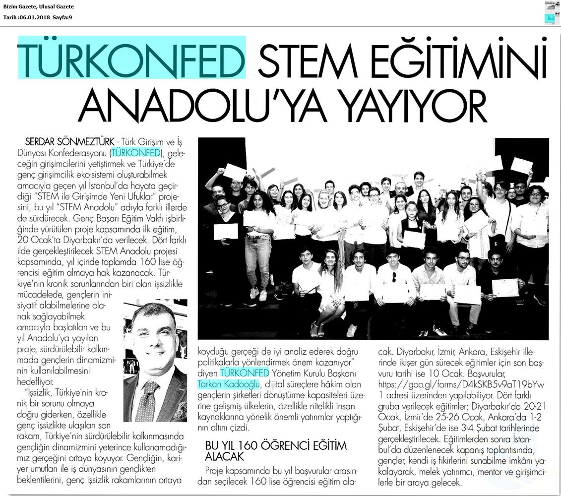 TÜRKONFED STEM Egitimini Anadoluya Yayiyor Medya Yansimalari 6 Ocak 2018 - 15
