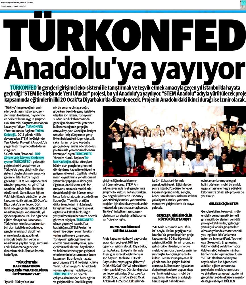 TÜRKONFED STEM Egitimini Anadoluya Yayiyor Medya Yansimalari 6 Ocak 2018 - 17