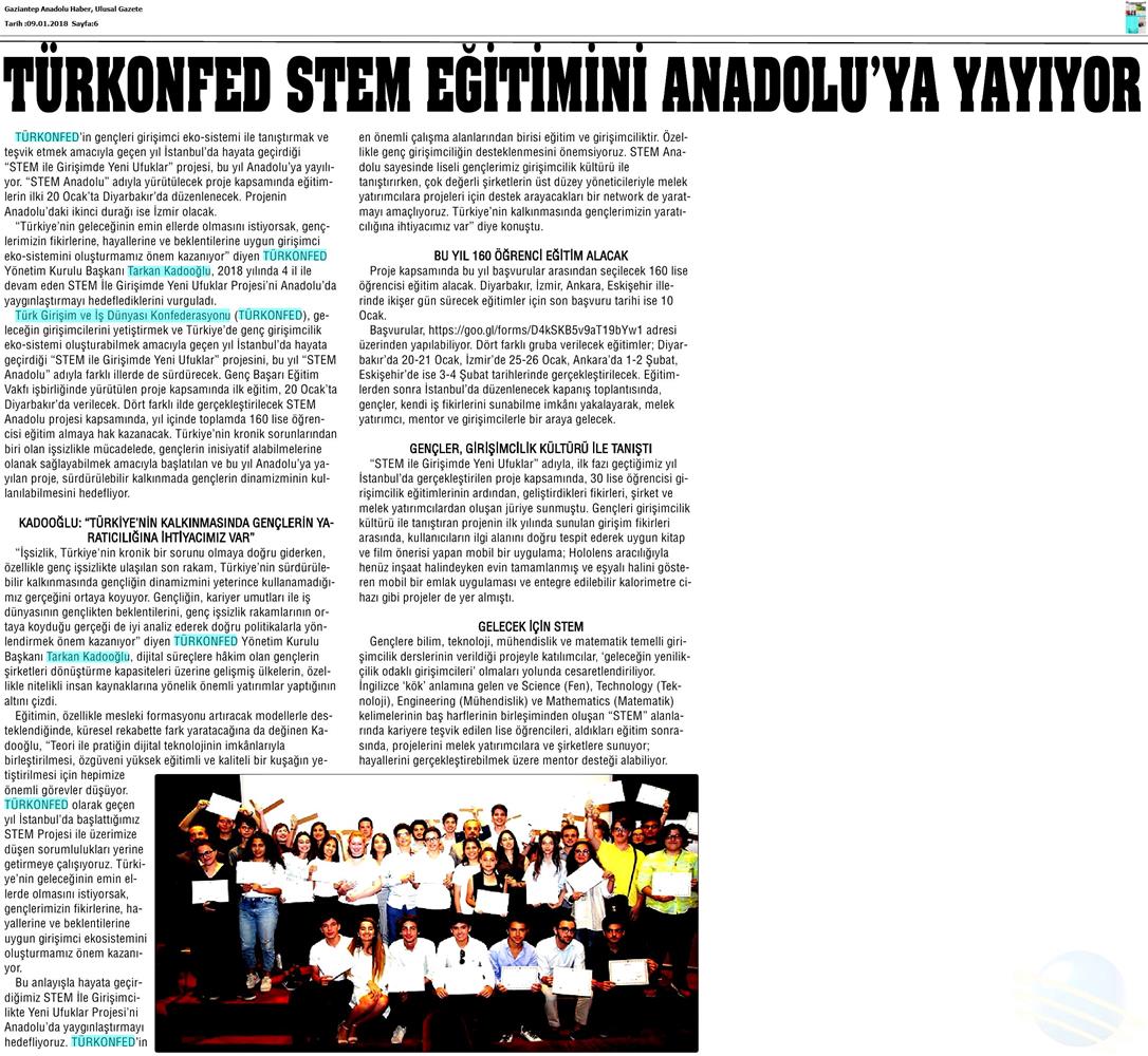 TÜRKONFED STEM Egitimini Anadoluya Yayiyor Medya Yansimalari 6 Ocak 2018 - 19