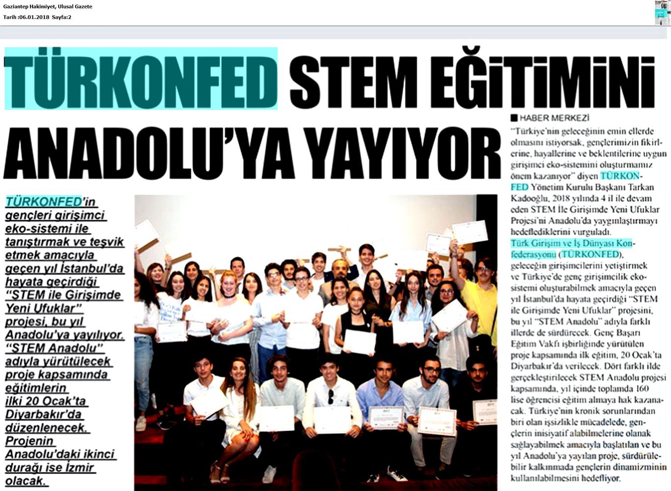 TÜRKONFED STEM Egitimini Anadoluya Yayiyor Medya Yansimalari 6 Ocak 2018 - 24