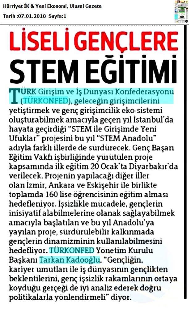 TÜRKONFED STEM Egitimini Anadoluya Yayiyor Medya Yansimalari 6 Ocak 2018 - 26