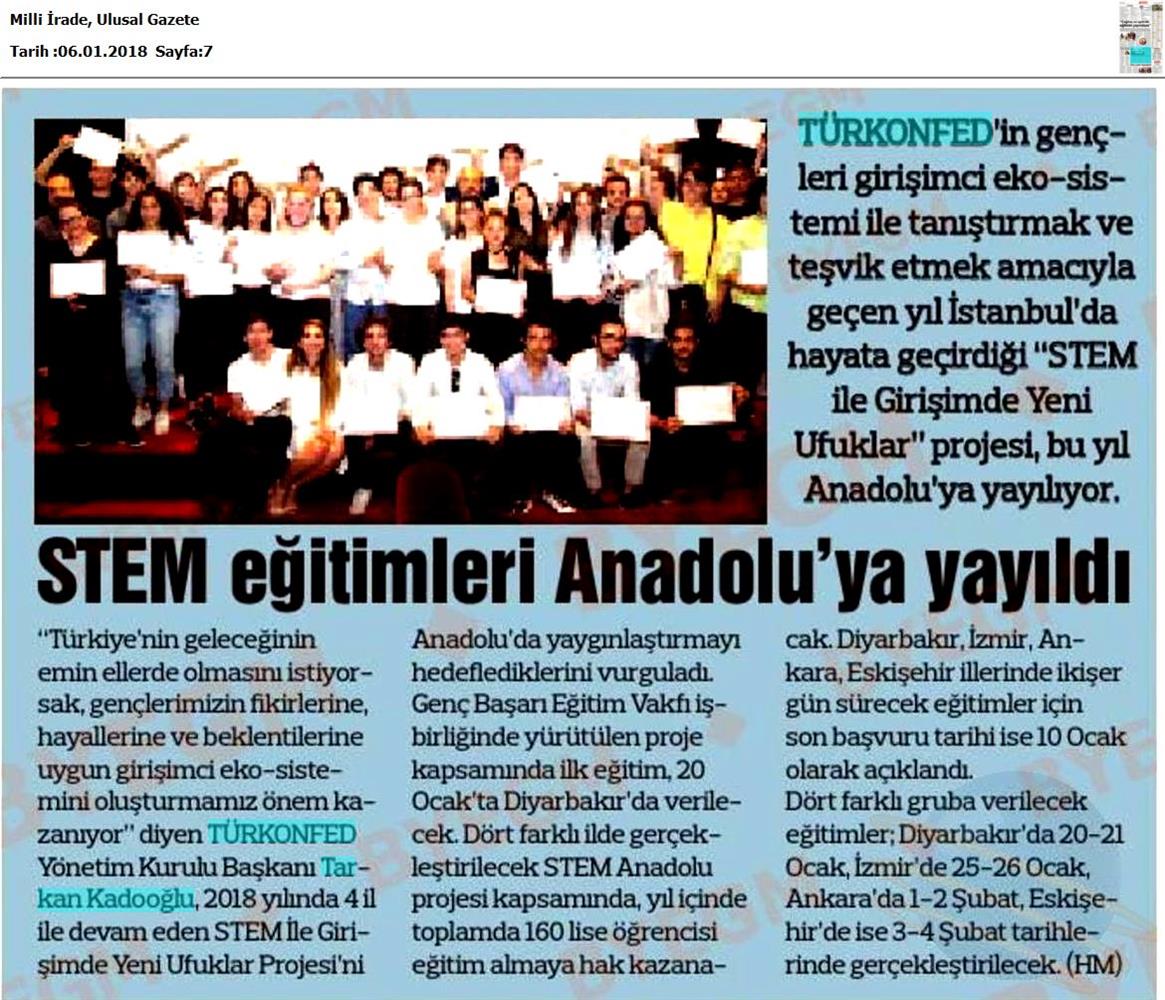 TÜRKONFED STEM Egitimini Anadoluya Yayiyor Medya Yansimalari 6 Ocak 2018 - 31