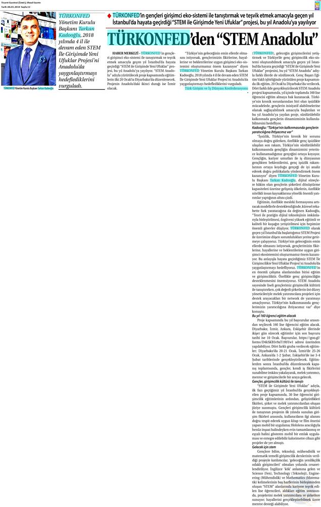 TÜRKONFED STEM Egitimini Anadoluya Yayiyor Medya Yansimalari 6 Ocak 2018 - 36