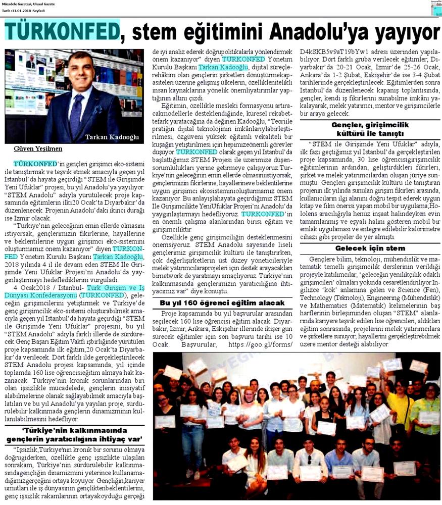 TÜRKONFED STEM Egitimini Anadoluya Yayiyor Medya Yansimalari 6 Ocak 2018 - 48