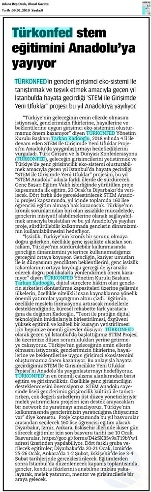TÜRKONFED STEM Egitimini Anadoluya Yayiyor Medya Yansimalari 6 Ocak 2018 - 55