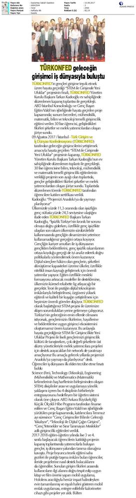 TÜRKONFED STEM Ile Yeni Ufuklar Projesi Kapanis Toplantısı Medya Yansimalari 9 Agustos 2017 - 5