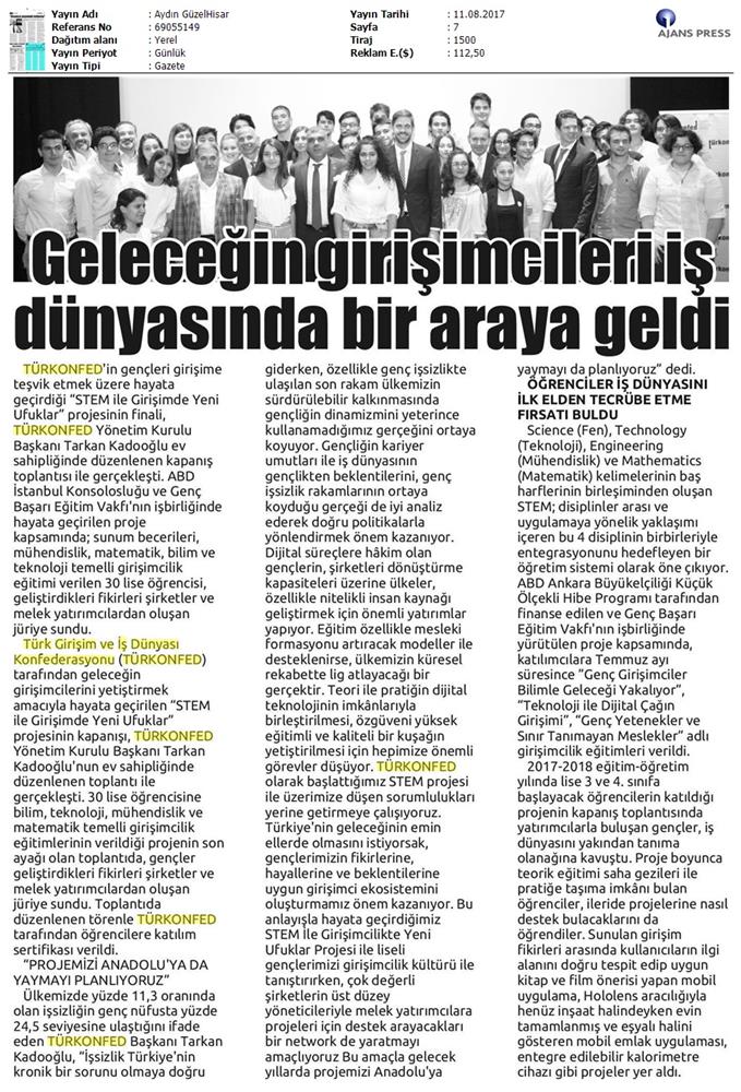 TÜRKONFED STEM Ile Yeni Ufuklar Projesi Kapanis Toplantısı Medya Yansimalari 9 Agustos 2017 - 8