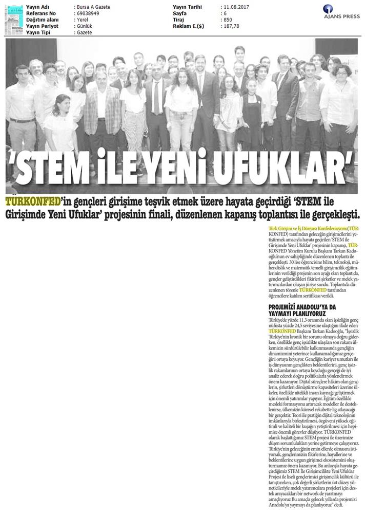TÜRKONFED STEM Ile Yeni Ufuklar Projesi Kapanis Toplantısı Medya Yansimalari 9 Agustos 2017 - 15