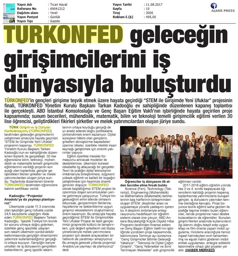 TÜRKONFED STEM Ile Yeni Ufuklar Projesi Kapanis Toplantısı Medya Yansimalari 9 Agustos 2017 - 16