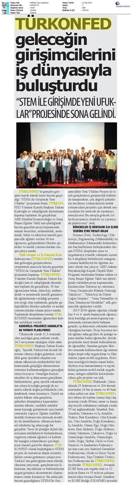TÜRKONFED STEM Ile Yeni Ufuklar Projesi Kapanis Toplantısı Medya Yansimalari 9 Agustos 2017 - 18