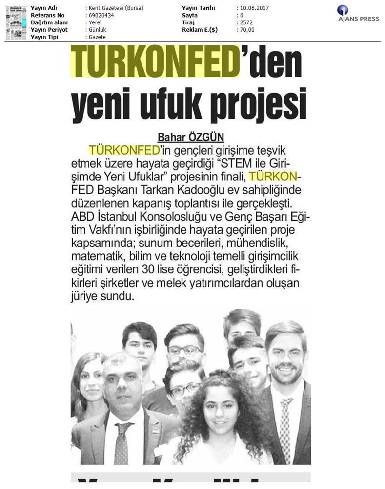 TÜRKONFED STEM Ile Yeni Ufuklar Projesi Kapanis Toplantısı Medya Yansimalari 9 Agustos 2017 - 25