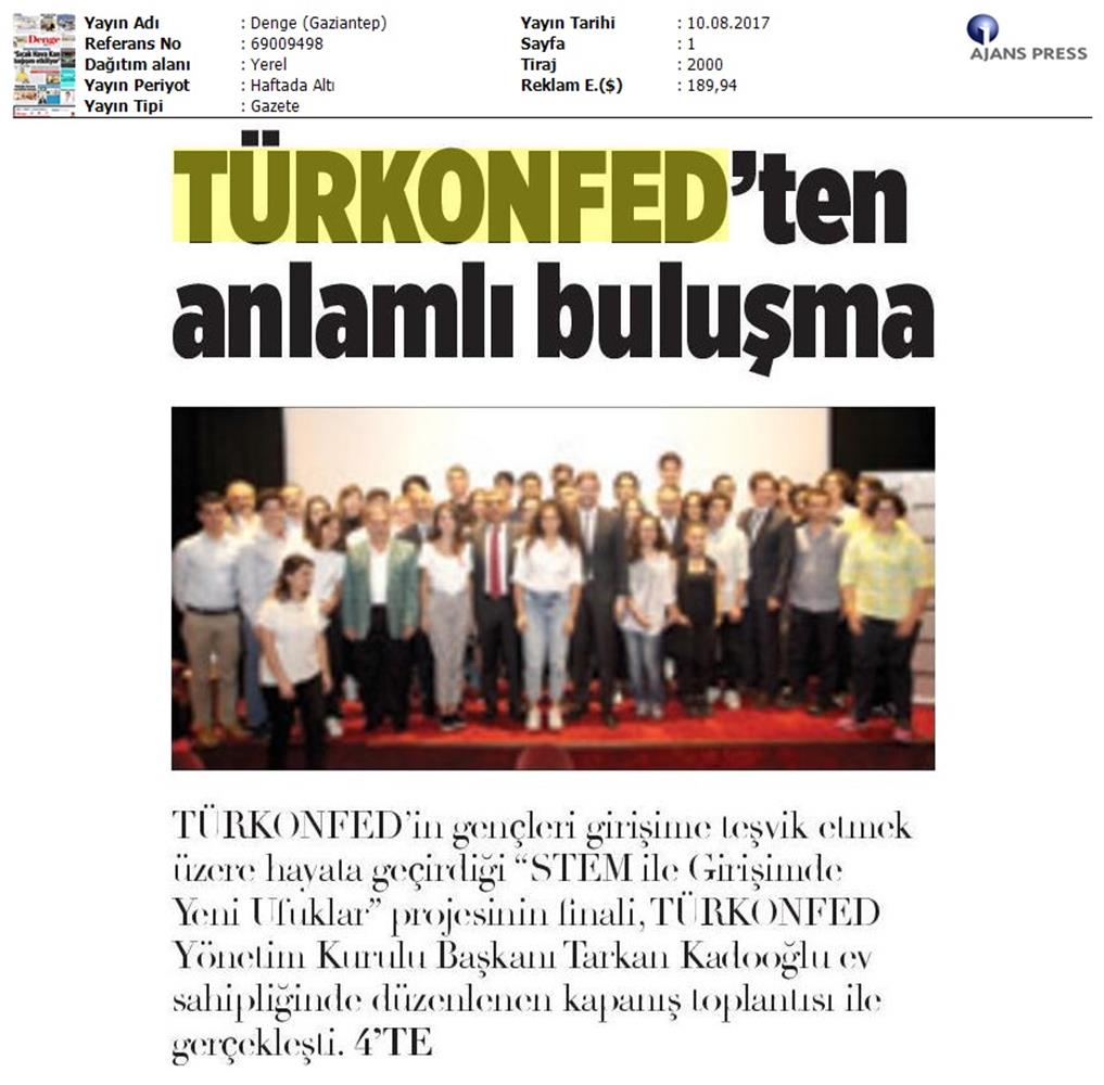 TÜRKONFED STEM Ile Yeni Ufuklar Projesi Kapanis Toplantısı Medya Yansimalari 9 Agustos 2017 - 26