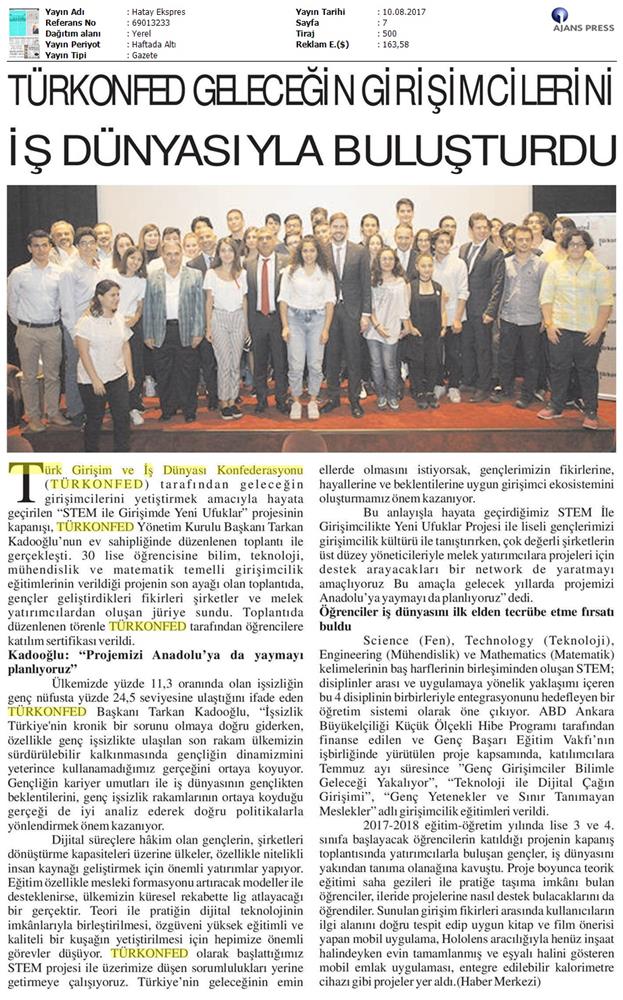 TÜRKONFED STEM Ile Yeni Ufuklar Projesi Kapanis Toplantısı Medya Yansimalari 9 Agustos 2017 - 36