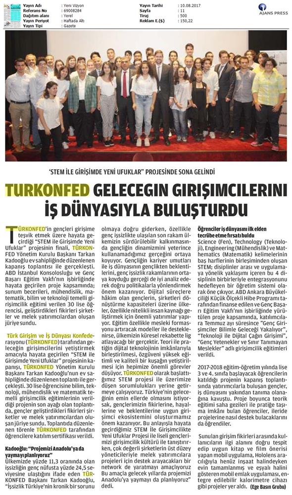 TÜRKONFED STEM Ile Yeni Ufuklar Projesi Kapanis Toplantısı Medya Yansimalari 9 Agustos 2017 - 39
