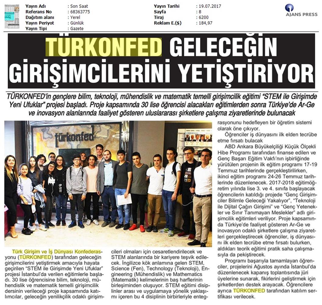 TÜRKONFED STEM Ile Yeni Ufuklar Projesi Medya Yansimalari 19 Temmuz 2017 - 4