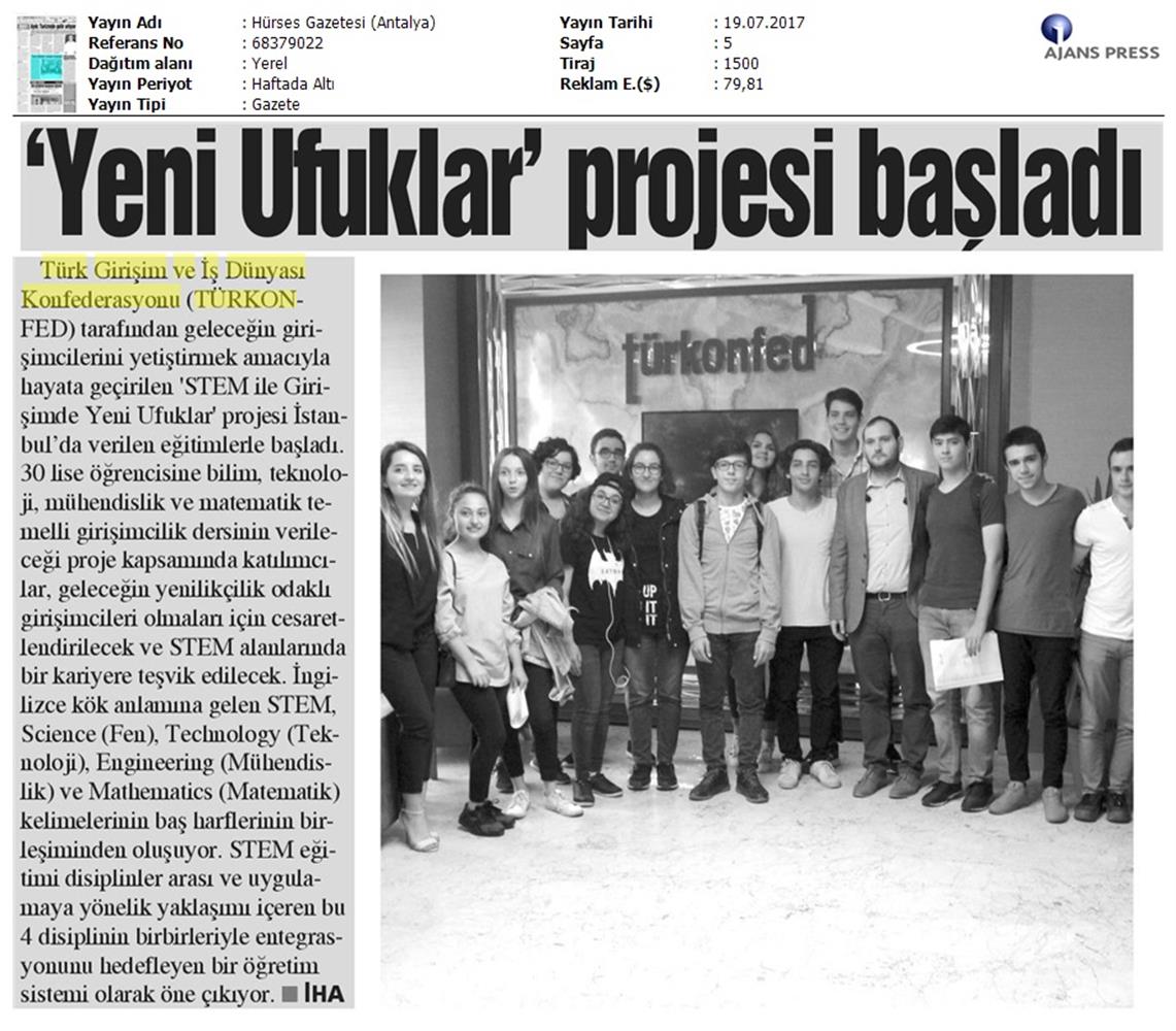 TÜRKONFED STEM Ile Yeni Ufuklar Projesi Medya Yansimalari 19 Temmuz 2017 - 9