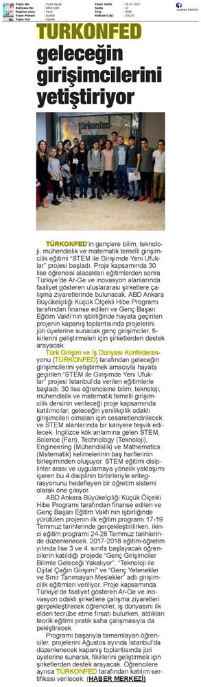 TÜRKONFED STEM Ile Yeni Ufuklar Projesi Medya Yansimalari 19 Temmuz 2017 - 16