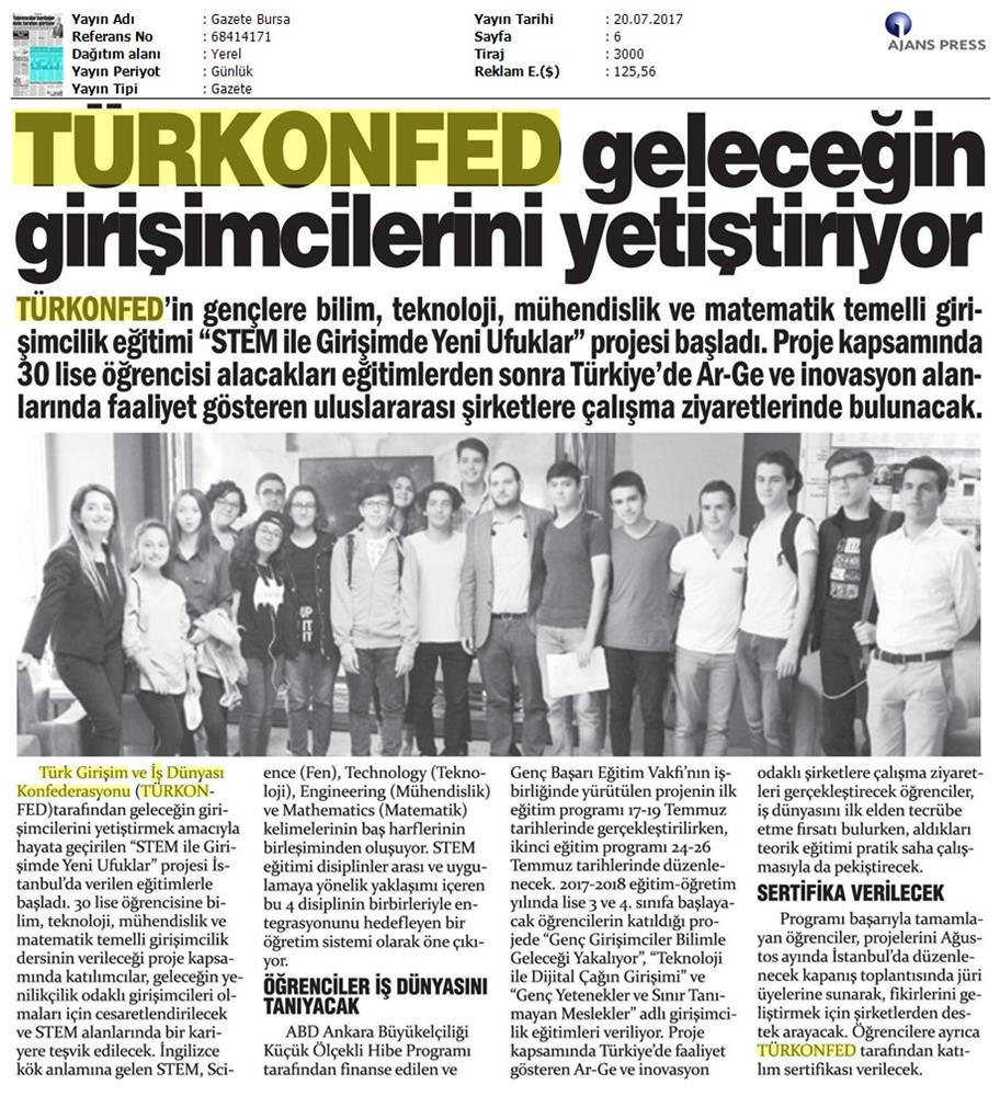TÜRKONFED STEM Ile Yeni Ufuklar Projesi Medya Yansimalari 19 Temmuz 2017 - 18