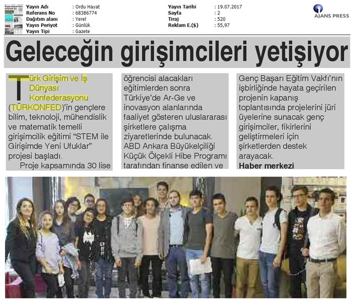 TÜRKONFED STEM Ile Yeni Ufuklar Projesi Medya Yansimalari 19 Temmuz 2017 - 23