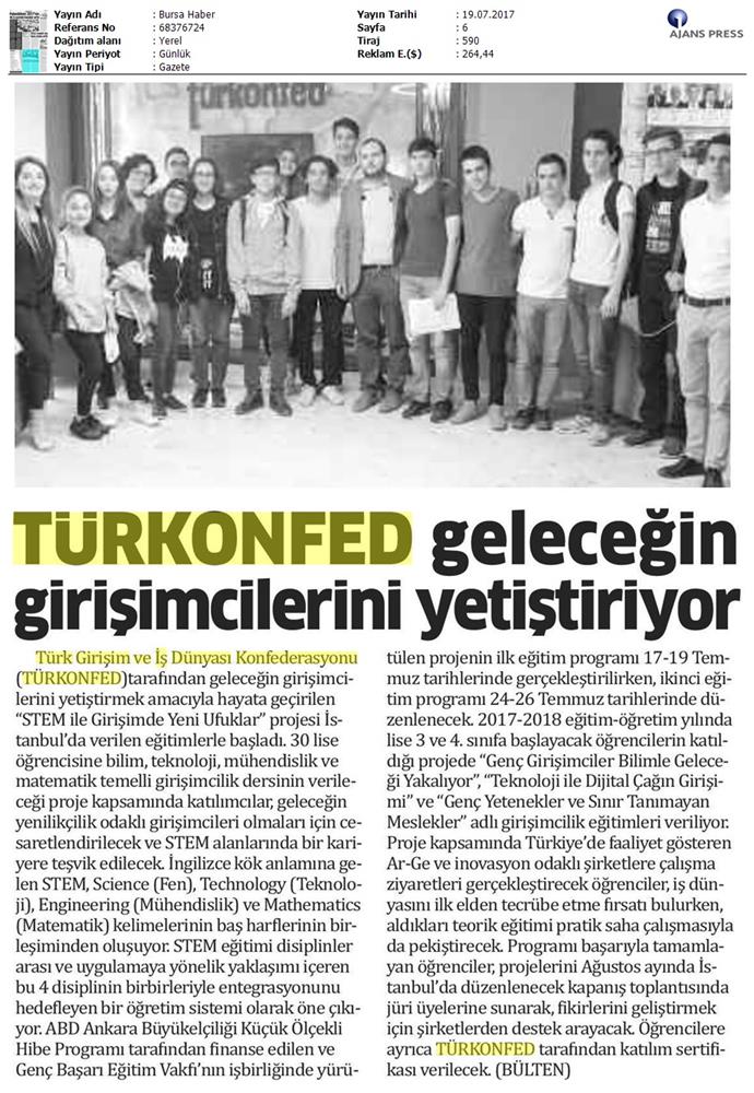 TÜRKONFED STEM Ile Yeni Ufuklar Projesi Medya Yansimalari 19 Temmuz 2017 - 27