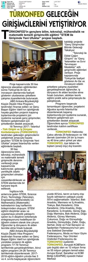 TÜRKONFED STEM Ile Yeni Ufuklar Projesi Medya Yansimalari 19 Temmuz 2017 - 29