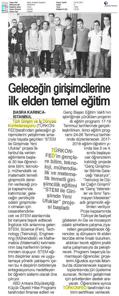 TÜRKONFED STEM Ile Yeni Ufuklar Projesi Medya Yansimalari 19 Temmuz 2017 - 31