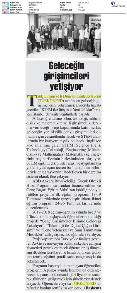 TÜRKONFED STEM Ile Yeni Ufuklar Projesi Medya Yansimalari 19 Temmuz 2017 - 34
