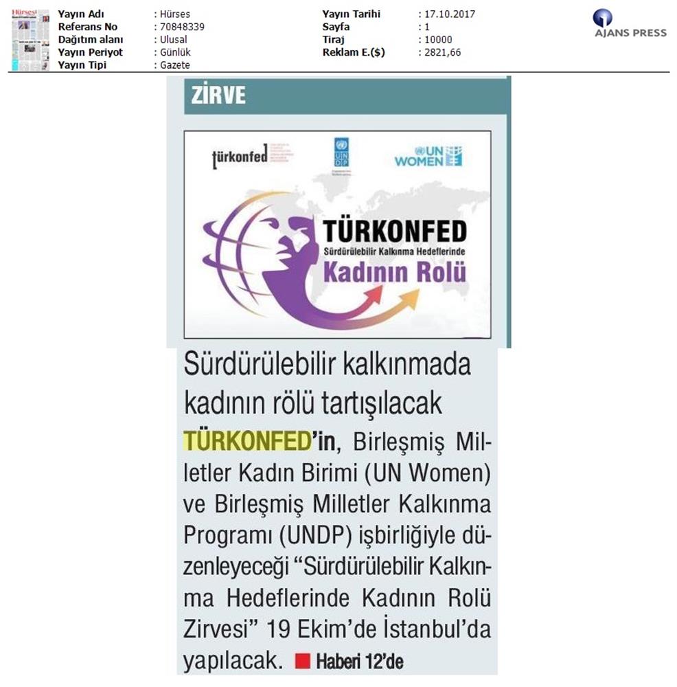 TÜRKONFED Surdurulebilir Kalkinma Hedeflerinde Kadinin Rolu Zirvesi On Medya Yansimalari 16 17 Ekim 2017 - 3